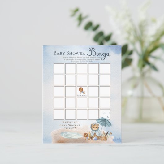 Teddy Bear Barly Wait Boy Baby shower Bingo Invi (Staand voorkant)