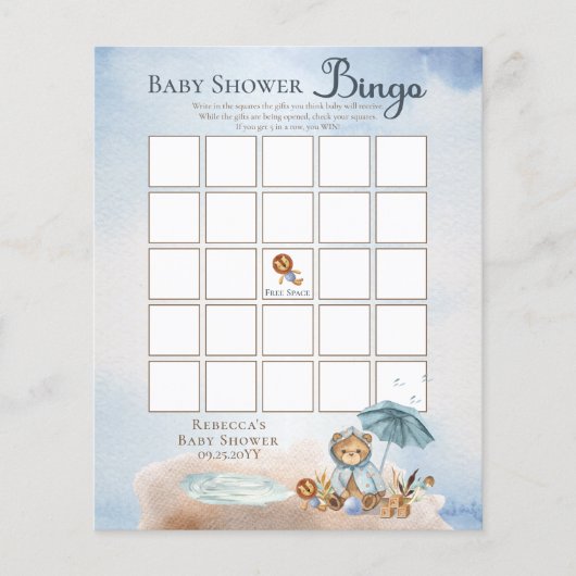 Teddy Bear Barly Wait Boy Baby shower Bingo Invi (Voorkant)