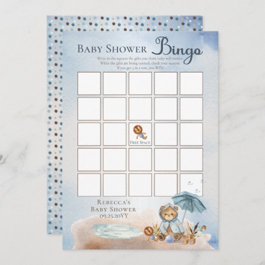 Teddy Bear Barly Wait Boy Baby shower Bingo Kaart (Voorkant / Achterkant)