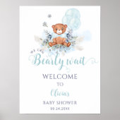 Teddy Bear Barly Wait Boy Baby shower Welkom Poster (Voorkant)