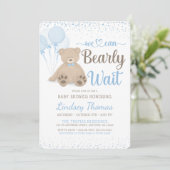 Teddy Bear Barly Wait Confetti Boy Baby shower Kaart (Staand voorkant)