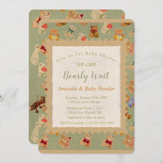 Teddy Bear Bearly Wait Baby shower Kaart (Voorkant / Achterkant)