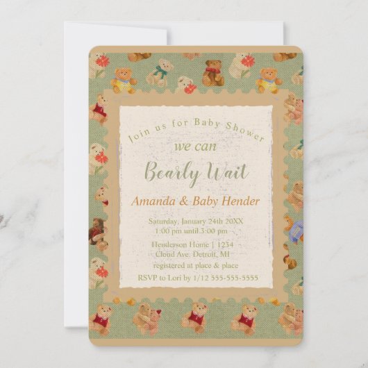 Teddy Bear Bearly Wait Baby shower Kaart (Voorkant)