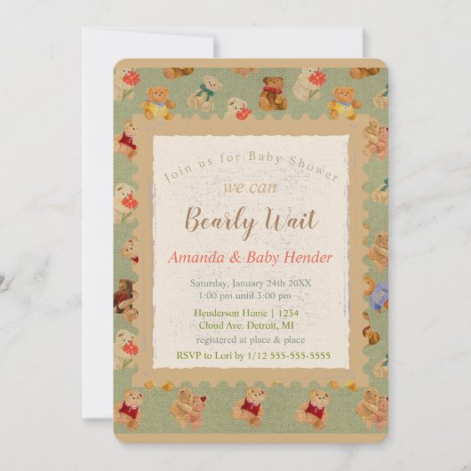 Teddy Bear Bearly Wait Baby shower Kaart (Voorkant)