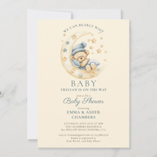 Teddy Bear Bearly Wait Baby shower Kaart (Voorkant)