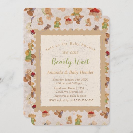 Teddy Bear Bearly Wait Baby shower Kaart (Voorkant / Achterkant)