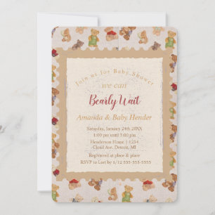 Teddy Bear Bearly Wait Baby shower Kaart