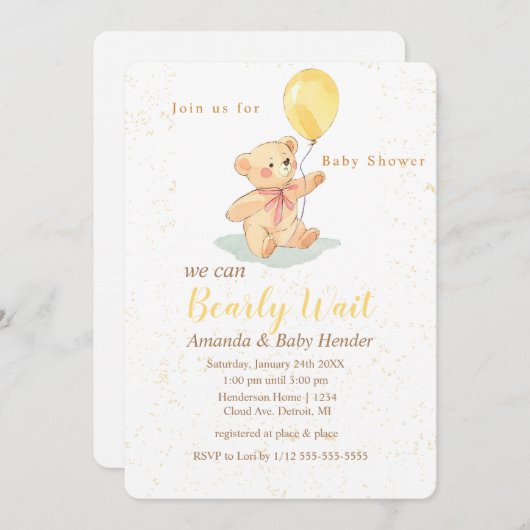 Teddy Bear Bearly Wait Baby shower Kaart (Voorkant / Achterkant)