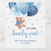 Teddy Bear Bearly Wait Baby shower Wijn Etiket (Enkel label)