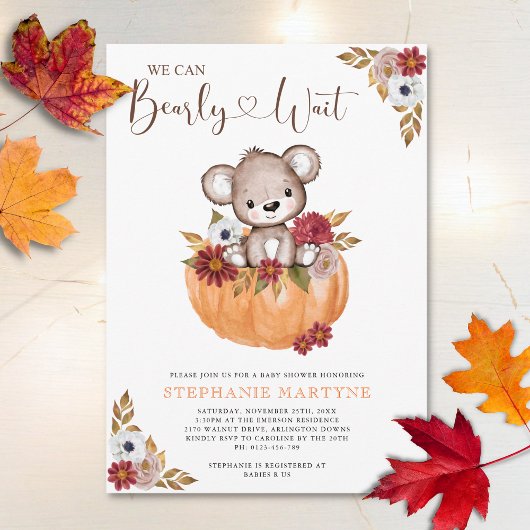 Teddy Bear Bearly Wait Herfst Baby shower Kaart