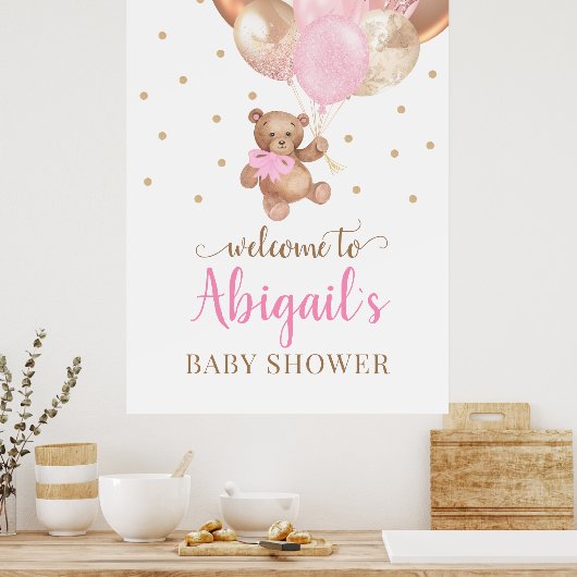 Teddy Bear Bearly Wait Welcome Baby shower Poster (Keuken)