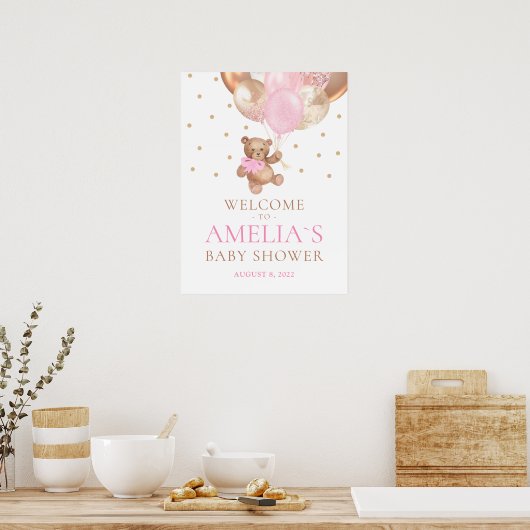 Teddy Bear Bearly Wait Welcome Baby shower Poster (Keuken)
