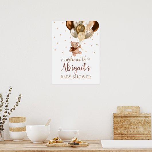 Teddy Bear Bearly Wait Welcome Baby shower Poster (Keuken)