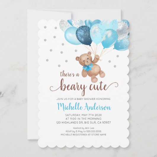 Teddy Bear Beary Cute Baby shower Invitation Kaart (Voorkant)