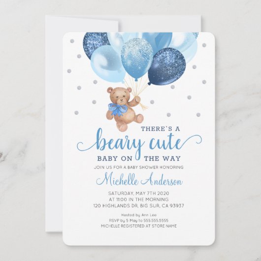 Teddy Bear Beary Cute Baby shower Invitation Kaart (Voorkant)