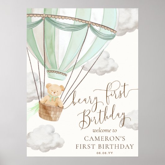 Teddy Bear Beary Mint eerste verjaardag welkomstbo Poster (Voorkant)