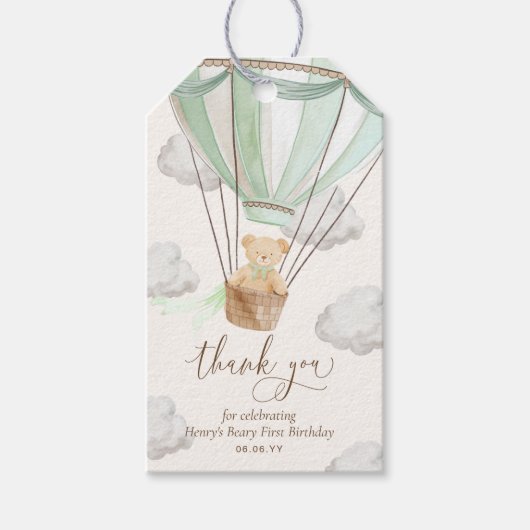 Teddy Bear Bedankt Beary Mint eerste verjaardag Cadeaulabel (Voorkant)