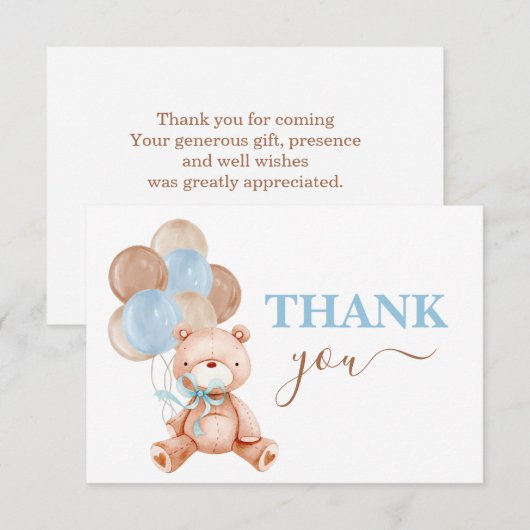 Teddy Bear bedankt Notitiekaartje (Voorkant / Achterkant)