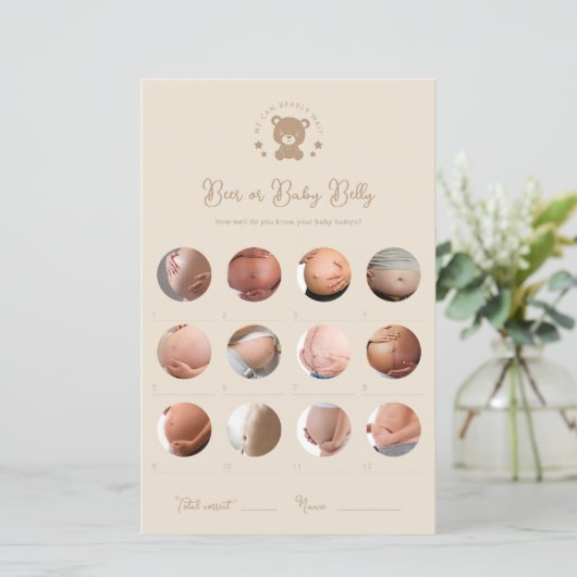 Teddy Bear Beer of Baby Belly Baby shower spel (Staand voorkant)