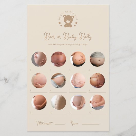 Teddy Bear Beer of Baby Belly Baby shower spel (Voorkant)