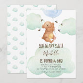Teddy Bear Bees Beary Sweet Baby 1e verjaardag Kaart (Voorkant / Achterkant)
