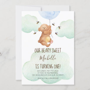 Teddy Bear Bees Beary Sweet Baby 1e verjaardag Kaart