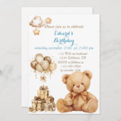 Teddy Bear Beige Ballon Verjaardag Kaart (Voorkant / Achterkant)