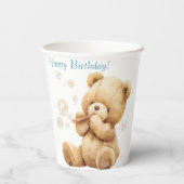 Teddy Bear Beige Ballon Verjaardag Papieren Bekers (Achterkant)