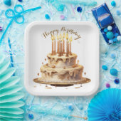 Teddy Bear Beige Ballon Verjaardag Papieren Bordje (Feest)