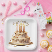 Teddy Bear Beige Ballon Verjaardag Papieren Bordje (Feest)