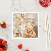 Teddy Bear Beige Ballon Verjaardag Servet (Insitu)