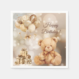 Teddy Bear Beige Ballon Verjaardag Servet