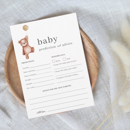 Teddy Bear Beige Voorspelling en Advies Baby showe Kaart