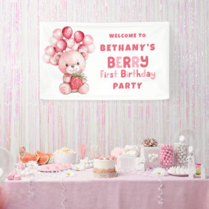 Teddy Bear Berry Eerste Verjaardag Aardbei Welkom Spandoek