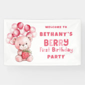 Teddy Bear Berry Eerste Verjaardag Aardbei Welkom Spandoek (Horizontaal)