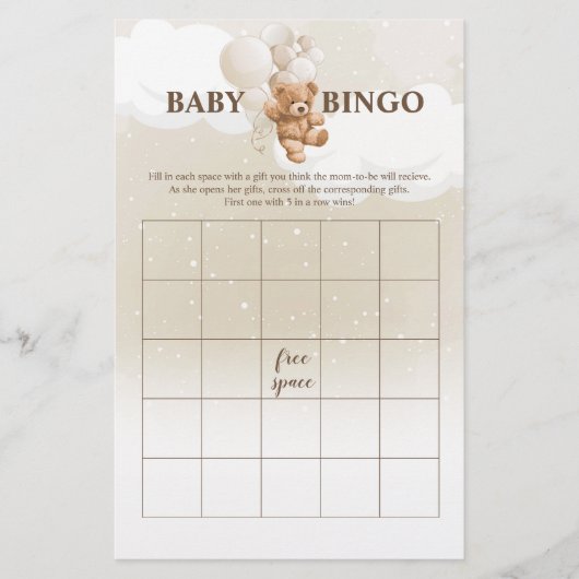 Teddy Bear BINGO Baby shower Games Flyer (Voorkant)