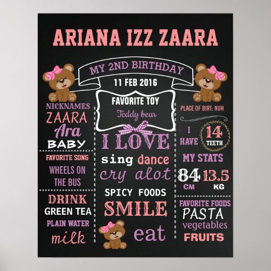 Teddy Bear Birthday-bordbord poster (Voorkant)