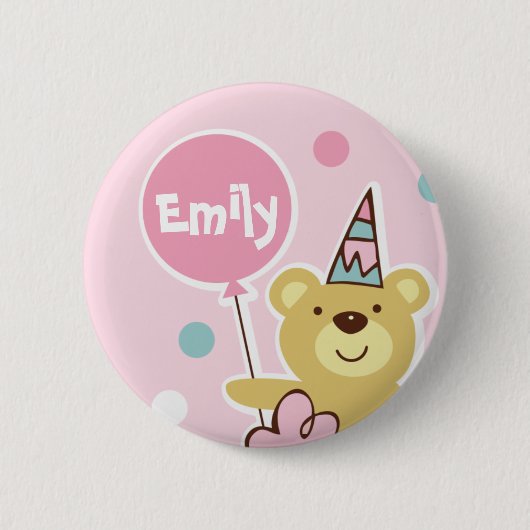 Teddy Bear Birthday Button - Gepersonaliseerd (Voorkant)