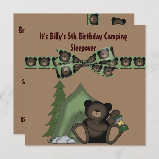Teddy Bear Birthday Camp Sleepover Kaart (Voorkant / Achterkant)