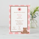 Teddy Bear Birthday Girl-uitnodigingen Kaart (Staand voorkant)