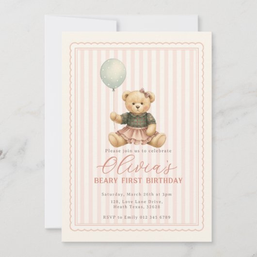 Teddy Bear Birthday Invitation Kaart (Voorkant)