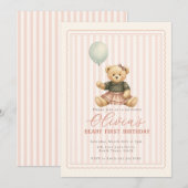 Teddy Bear Birthday Invitation Kaart (Voorkant / Achterkant)