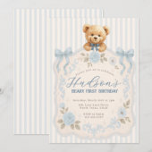 Teddy Bear Birthday Invitation Kaart (Voorkant / Achterkant)