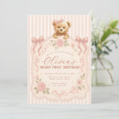 Teddy Bear Birthday Invitation  Kaart (Staand voorkant)