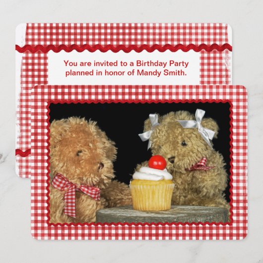Teddy Bear Birthday Invite Kaart (Voorkant / Achterkant)