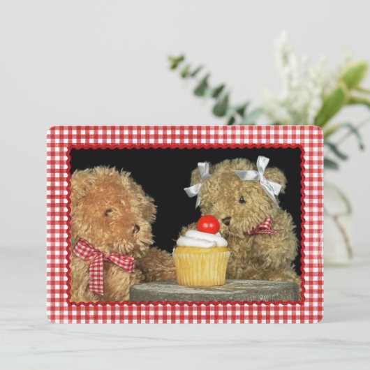 Teddy Bear Birthday Invite Kaart (Staand voorkant)