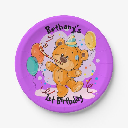 Teddy Bear Birthday Papieren Bordje (Voorkant)