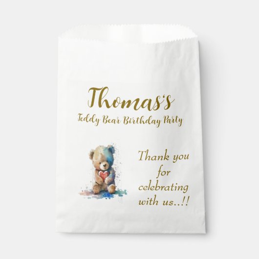 Teddy Bear Birthday Party Bedankzakje (Voorkant)