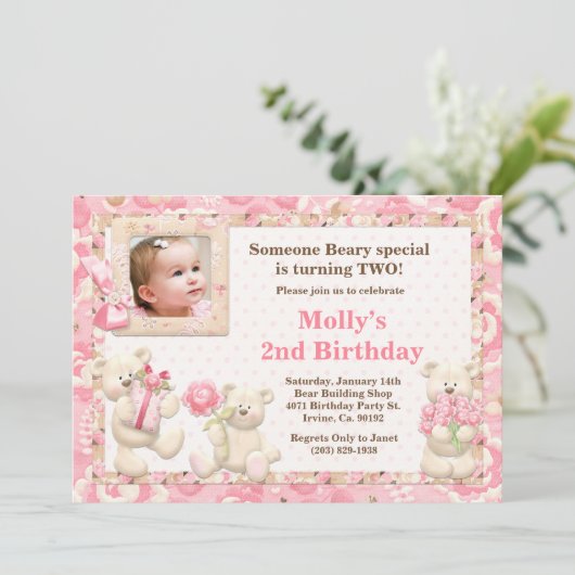 Teddy Bear Birthday Party Invitation Kaart (Staand voorkant)