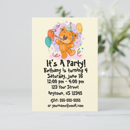 Teddy Bear Birthday Party Invitation Kaart (Staand voorkant)